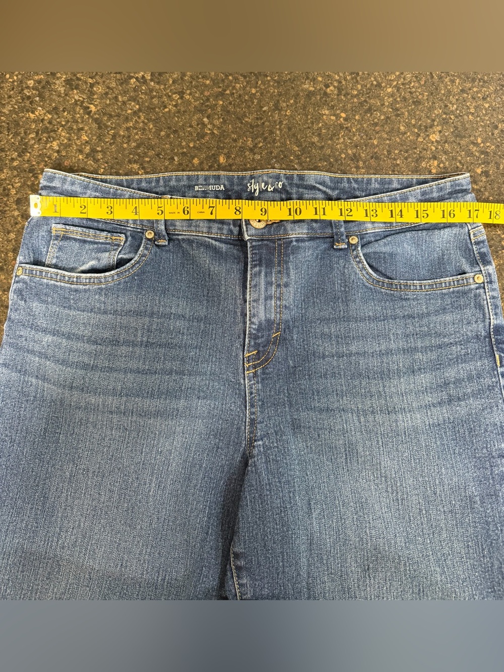 Style & Co. Dark Blue Distressed Frayed Cutoff Denim Women's Bermuda Jean Shorts - Picture 5 of 11